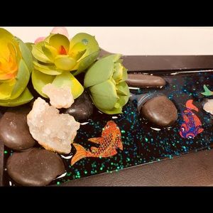 Koi fish pond oriental Chinese decor candle holder